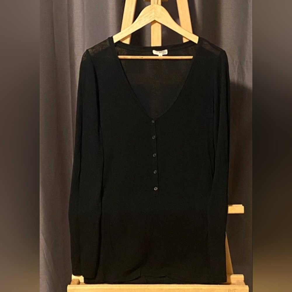 Aritzia Wilfred Free Women's Long Semi Sheer Black Top Shirt Size Medium